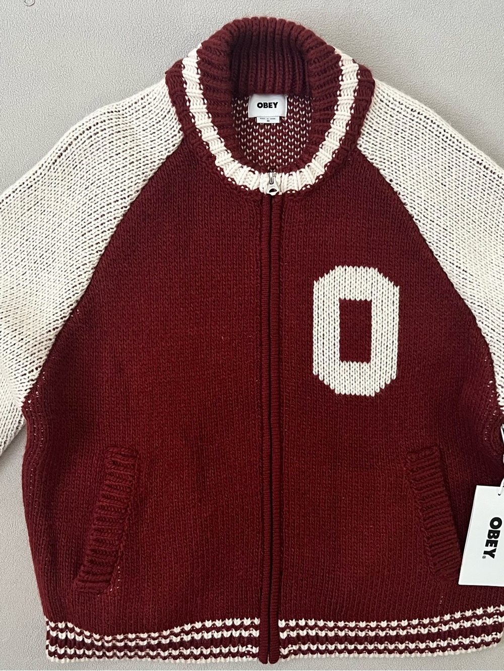 Obey Maroon and Cream Zip-Up Cowichan Mens NWT